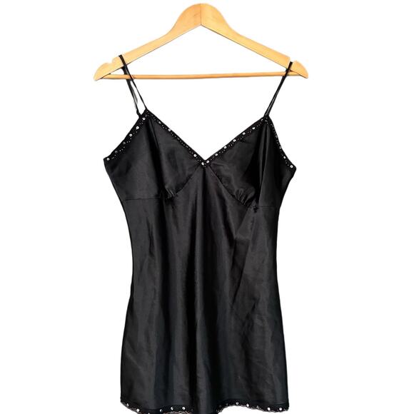 Y2K Vintage Satin Babydoll Lingerie Tank Top Cami Camisole Whimsigoth Black L - Picture 1 of 8